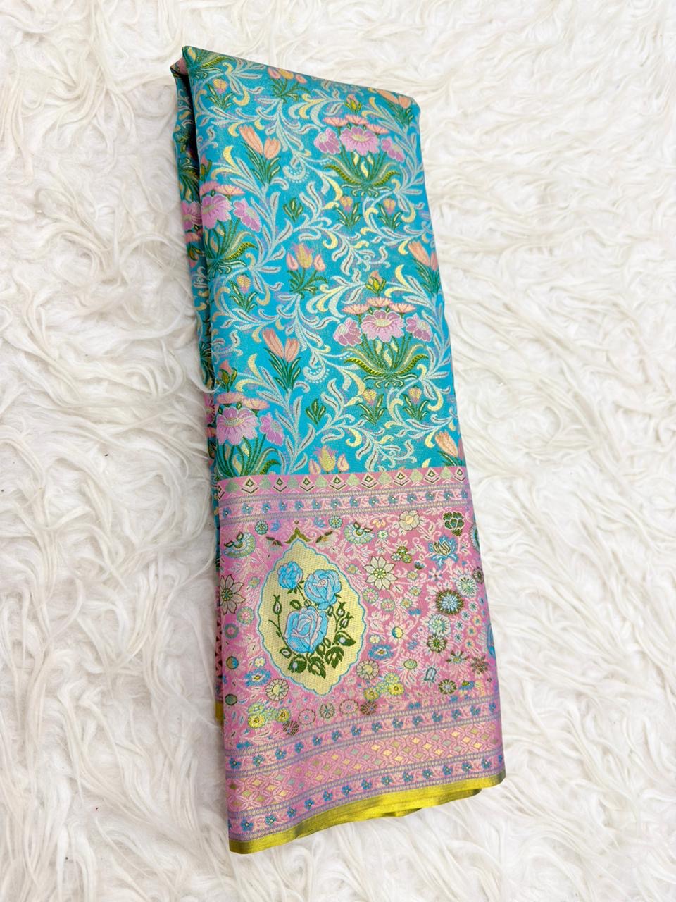 Beautiful Meenakari Saree with rare colour combination