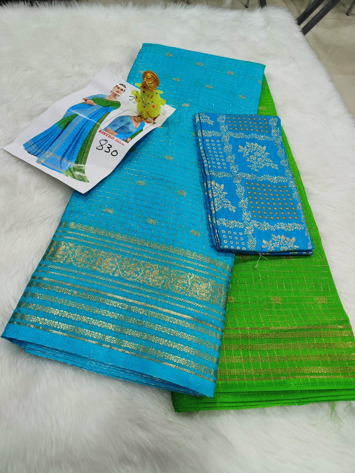 Seablue Green combination semi banaras saree